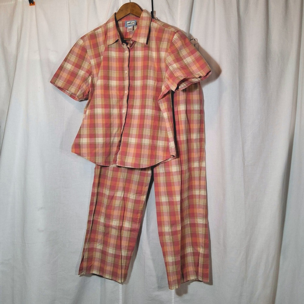 Pendleton Plaid Loungewear Set Womens L 12 Pink Orange Vtg Retro 60s Mod Cotton